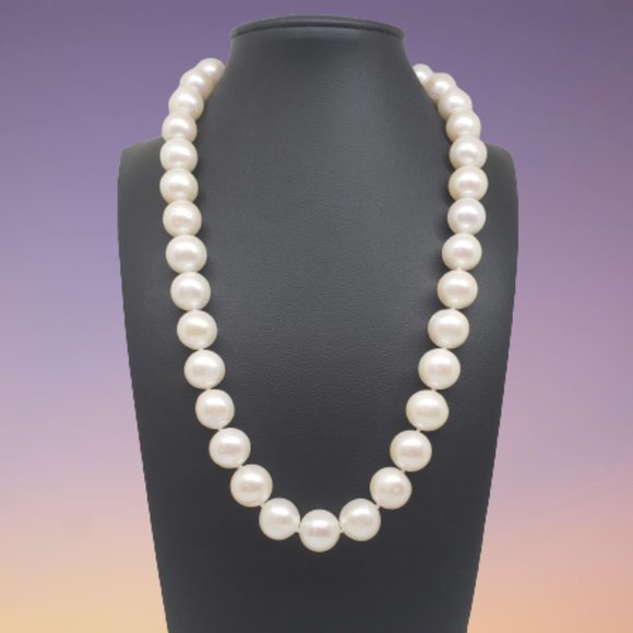 Belle de Mer White Opaque Cultured Pearl Strand Necklace 18" 11-13MM 14K - Picture 1 of 11